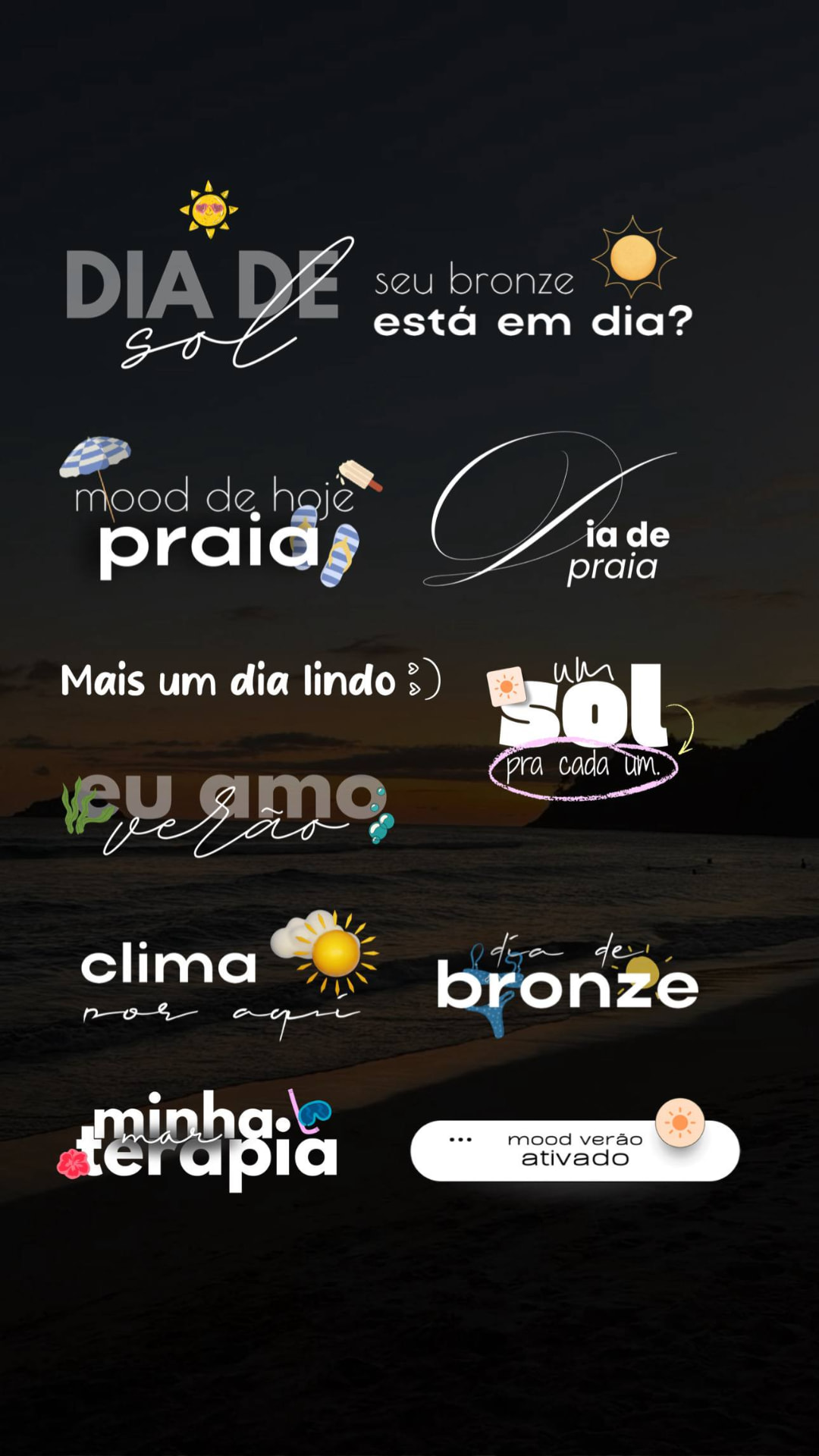 Figurinhas de praia, sol e verão